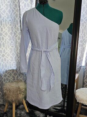 Express Periwinkle One‑Shoulder Gauze Dress – Size XS – NWOT